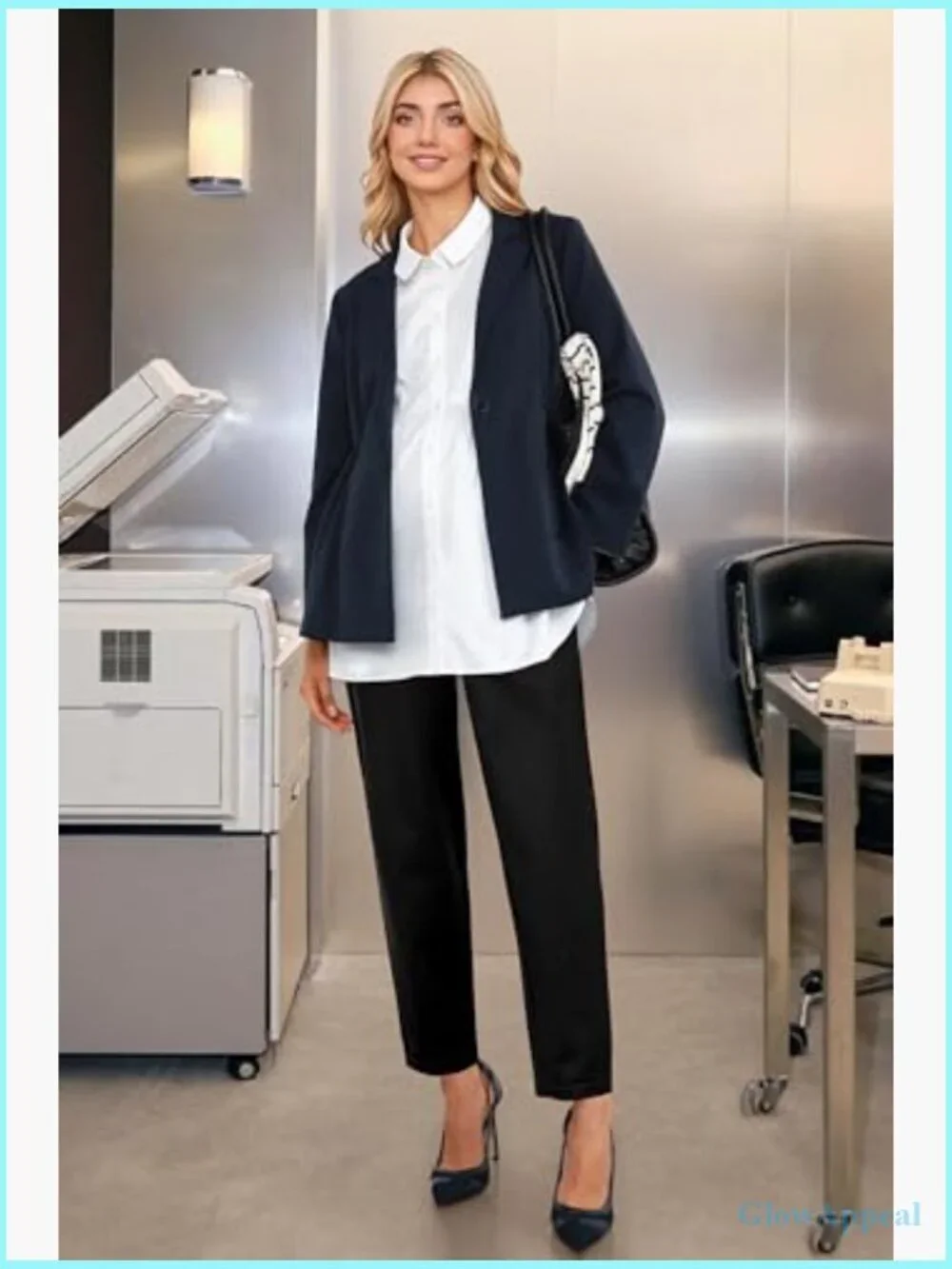 Maternity Work Pants Stretchy Over Belly Straight Leg Ankle Office Trousers